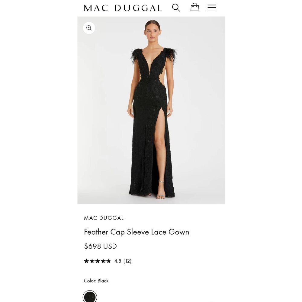 Mac Duggal  Feather Cap Sleeve Lace Gown Regular price$698 - Picture 4 of 10